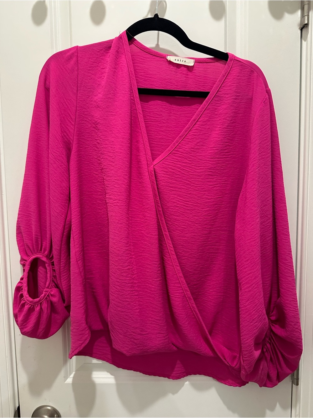 entro Hot Pink Draped V-Neck Blouse